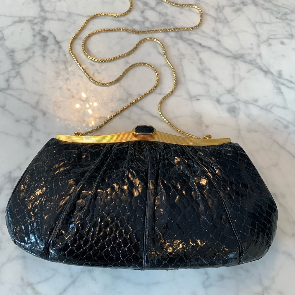 JUDITH LEIBER Black Snake/Gold Convertible Bag